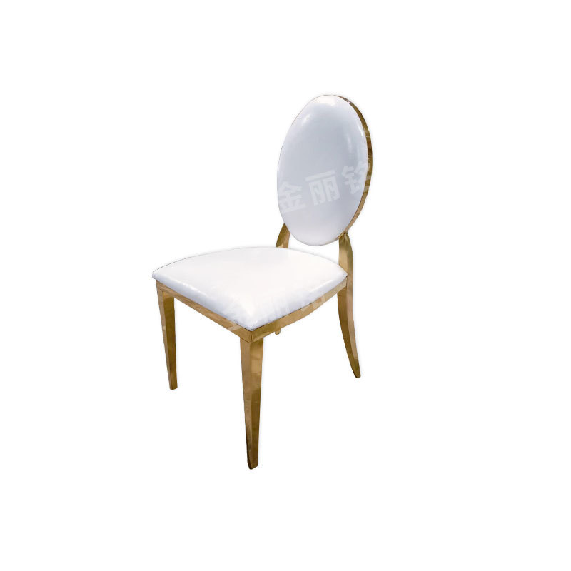 Silla de acero inoxidable dorada para hotel, bodas, banquetes, restaurantes, sala de estar, silla de comedor con respaldo redondo de acero inoxidable, venta al por mayor.