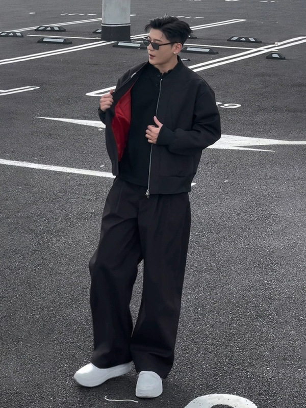 倒三角解构设计感外套男秋季水洗帆布棒球服痞帅哈灵顿短款夹克潮|undefined