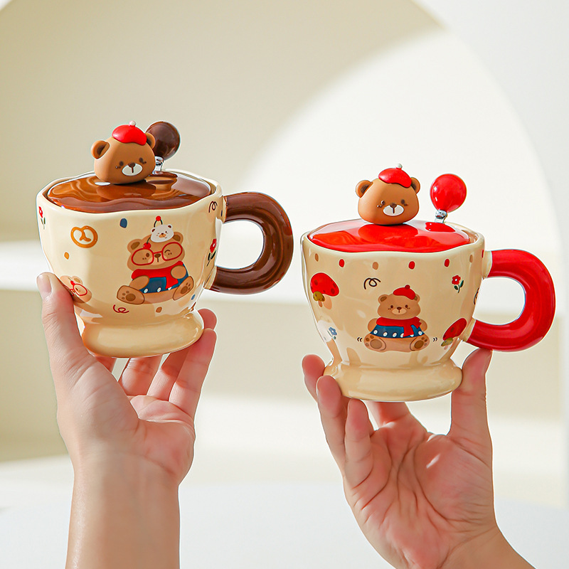 Creativo encantador cartón oso cerámico taza de oficina taza de café taza de agua taza de desayuno pareja taza