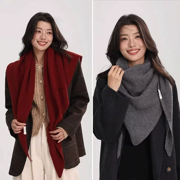 Pure Wool 100% Wool High-Quality Autumn and Winter Scarf and Shawl Dual-Use Solid Color Large Triangular Scarf for Women to Wear as a Neck Protector