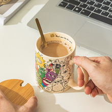 耶诞节马克杯搞怪涂鸦陶瓷水杯带盖子勺奶油北欧情侣生日礼物礼找