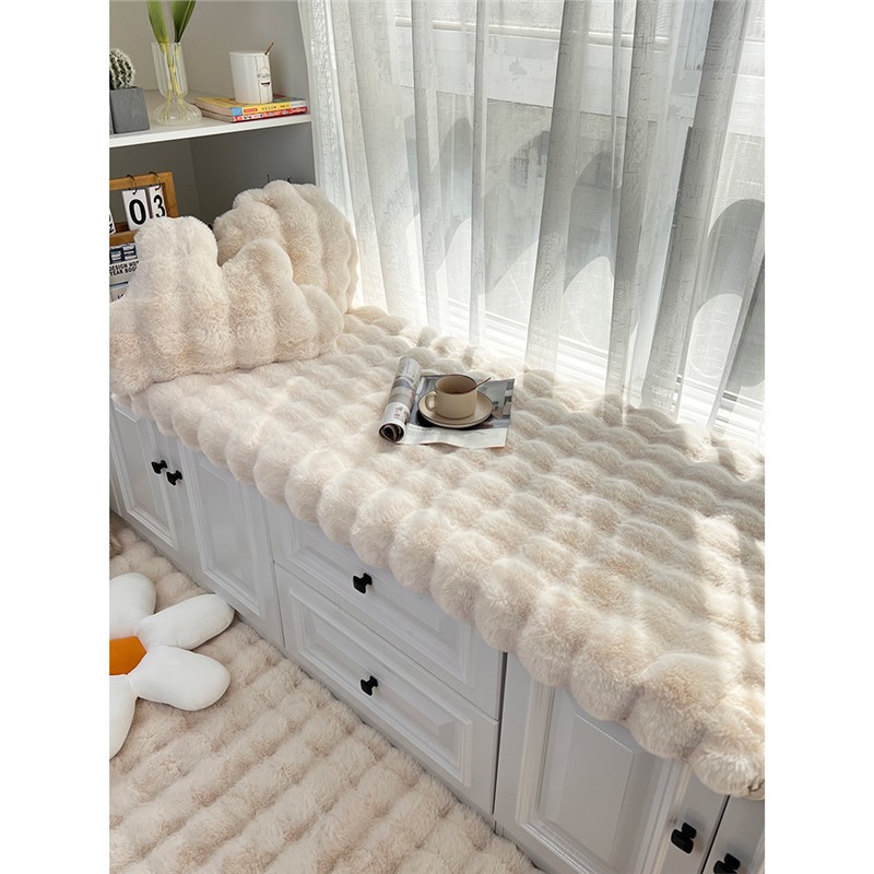 Rabbit Plush Bay Window Mat New Bubble Velvet Cushion Cream Style Furry Window Sill Mat Balcony Mat Tatami Mat