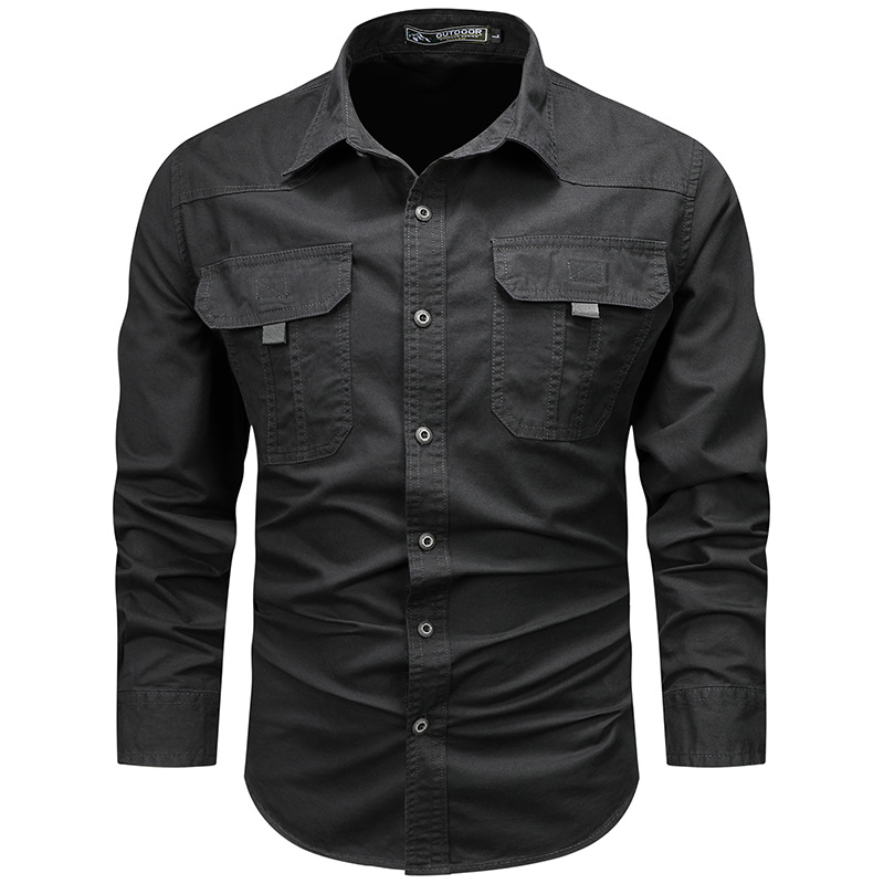 Casual al aire libre de verano multi-bolsillos camisa de manga larga camisa delgada transpirable al aire libre seda de hielo elástica ropa de hombre