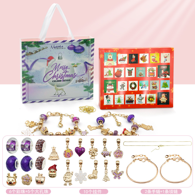 10 colores nuevo 24 rejilla cuenta atrás calendario ciego caja conjunto de los niños hechos a mano de bricolaje pulsera de cuentas joyería transfronteriza caliente