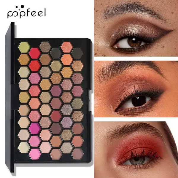 Popfeel 54-Color Eyeshadow Palette Earth Tones Cross-Border European and American Makeup Eyeshadow Matte and Pearlescent Stage Makeup with Dazzling Sparkle