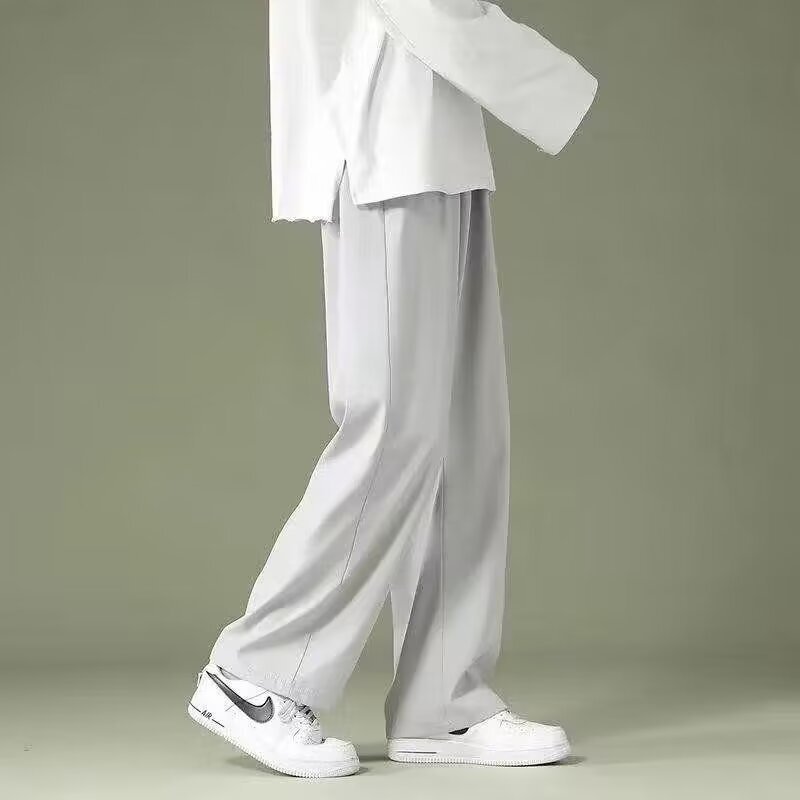 夏のアイスシルク速乾性カジュアルパンツメンズ多用途ワイドレッグパンツ多用途薄型トレンディなドレープストレートパンツ|undefined