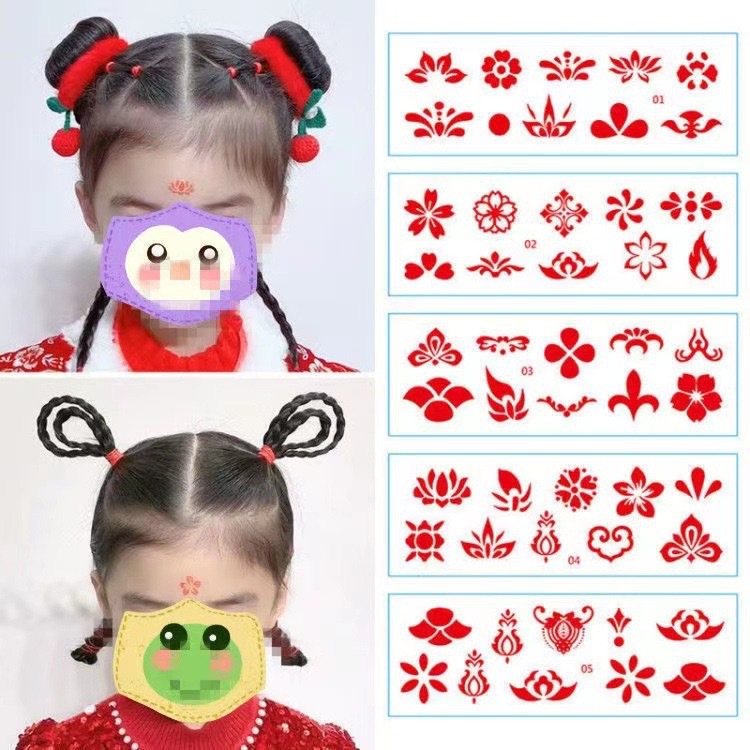 Hanfu estilo antiguo belleza tatuaje pegatinas de larga duración impermeable pegatinas florales para niños Hada traje antiguo Frente impresión ceja pegatinas
