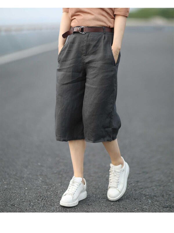 小柄な綿麻の七分のズボンの女性の秋の夏の文芸の綿麻のまっすぐな筒の中のズボンのスーツの広い足のズボンのゆったりしているカジュアルなズボン|undefined