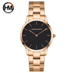 Hannah Martin Japanese Quartz Waterproof Women's Watch Casual Simple Rose Gold Steel Strap Watch Cross-border
