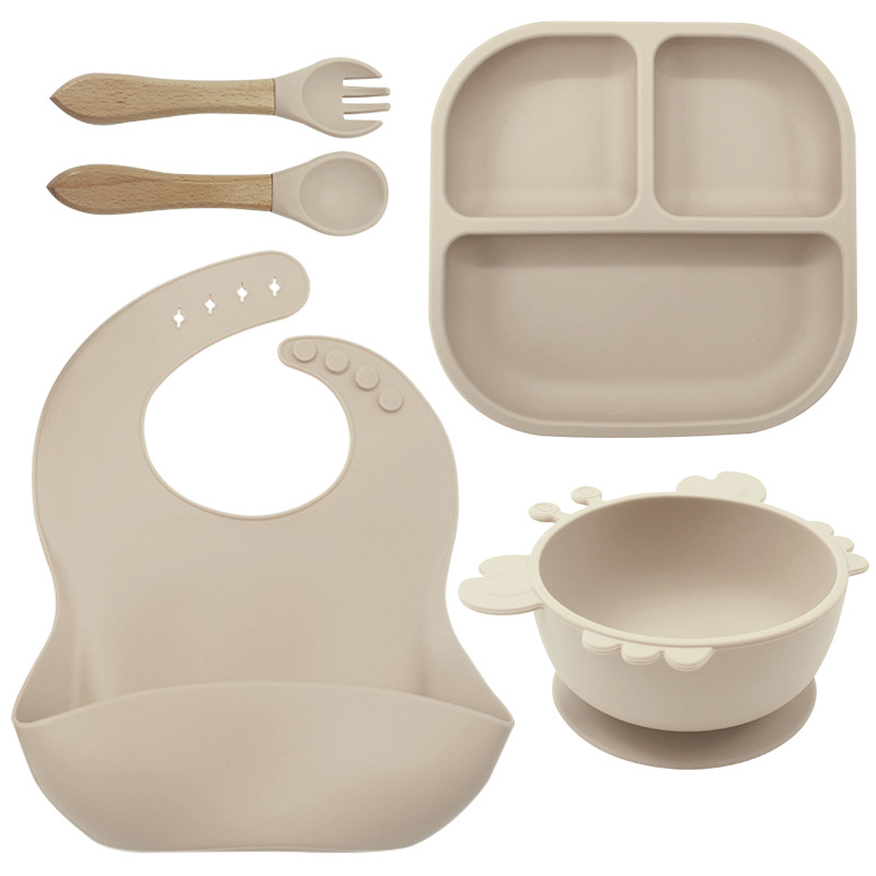Juego de vajilla para niños suplemento de alimentos para bebés placa tenedor babero silicona británico compartimiento resistente a la caída comer lechón tazón