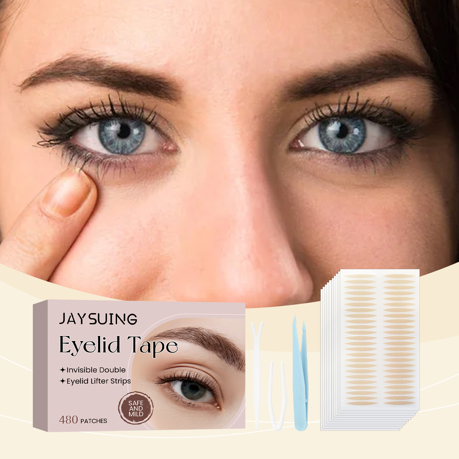 Jaysuing Double Eyelid Tape Set Invisible Breathable Glue-Free Styling Beautiful Eyes Lightweight Double Eyelid Tape Set