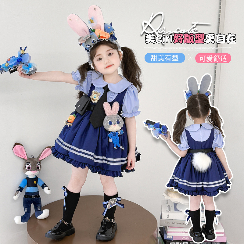Girls Rabbit Police Officer Clothes Children Princess Dress Summer 2025 New Girls Judy Cos Summer dress