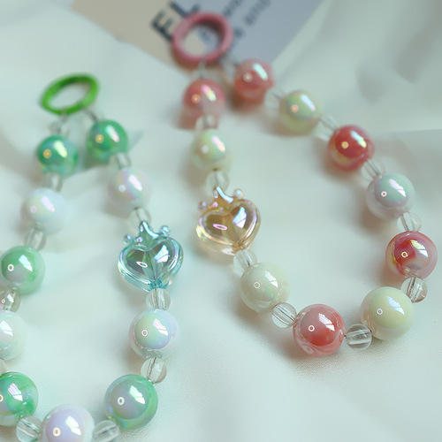 New two-color bead mobile phone chain pendant plated color crown ins fashion keychain bag hanging accessories women's bracelet 