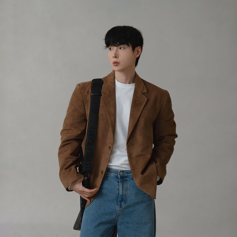 Brown faux suede blazer for men, spring and autumn vintage Maillard suede commuter light luxury casual suit jacket Brown faux suede blazer for men, spring and autumn vintage Maillard suede commuter light luxury casual suit jacket