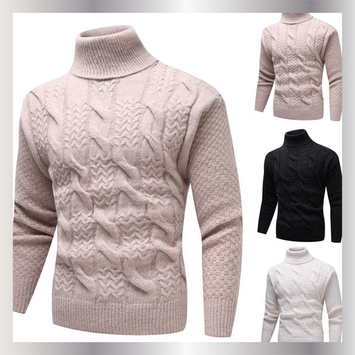 2025 Half High Collar Men's Printed Long-Sleeve Knit Shirt Men's Outdoor Sweater Men's Slim Fit