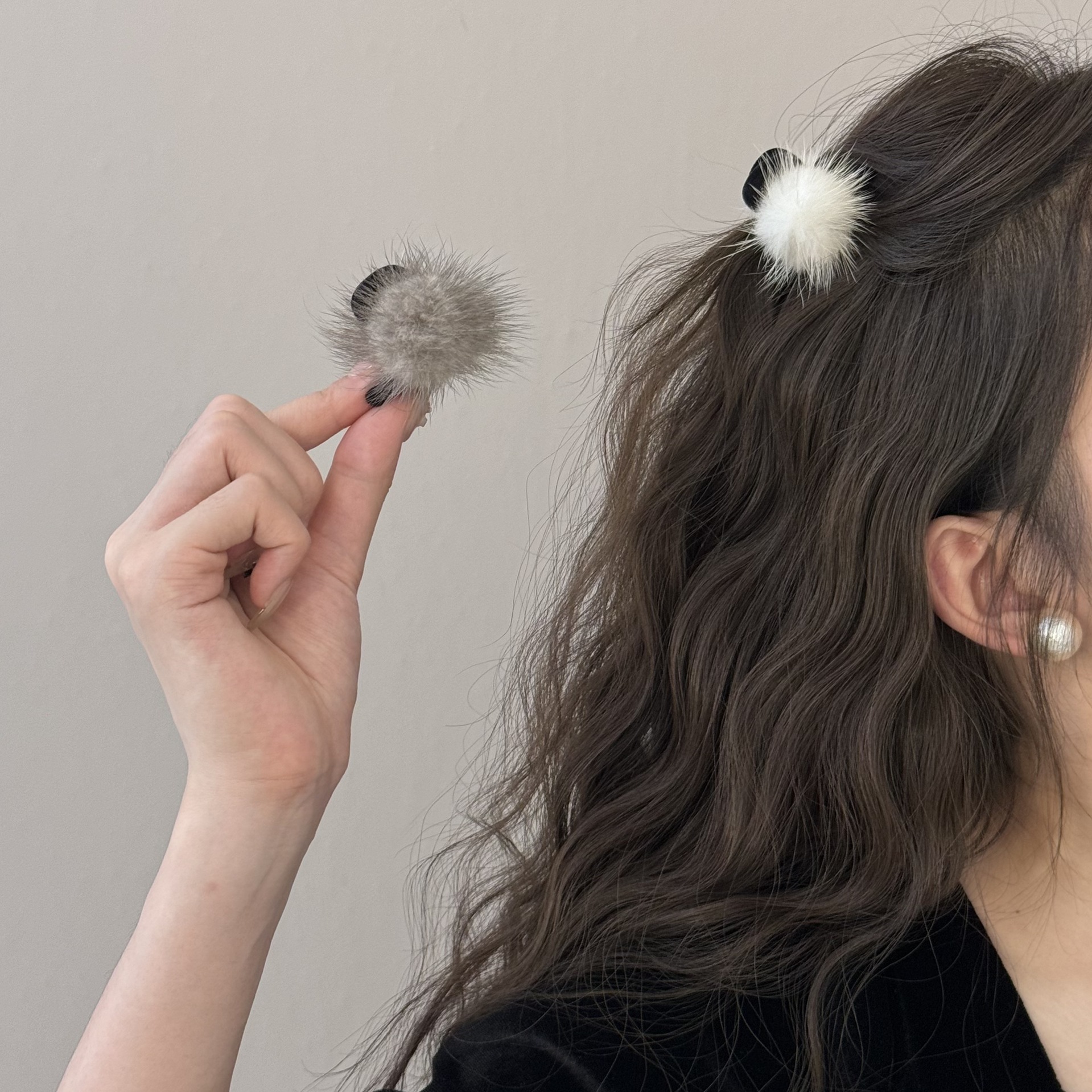 autumn and winter cute mink fur small jaw clip women‘s high sense 2024 new small size bangs clip princess head clip headdress