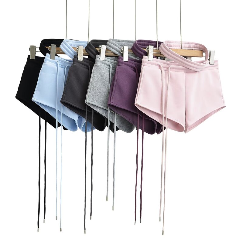 American Style Hot Girl Comfortable Cotton Sports Shorts Women's Design Sense Hollow-out Waist Casual Wide-leg Hot Pants Sweat Pants Cross-border