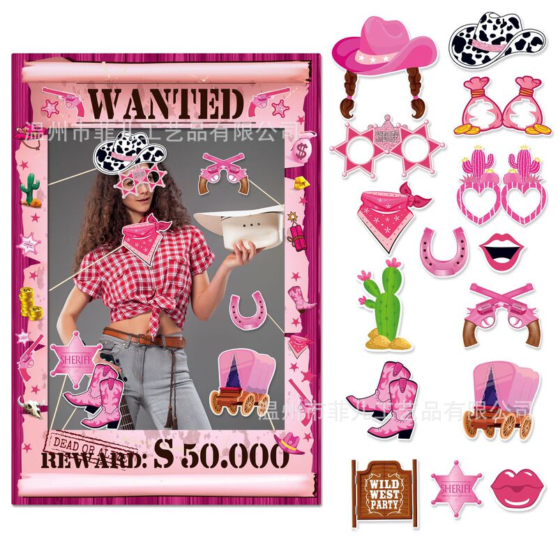 FF012 western Denim holiday party decoration photo props pink cowgirl theme photo frame props FF012 western Denim holiday party decoration photo props pink cowgirl theme photo frame props