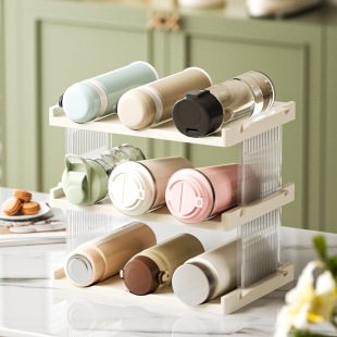Desktop Large-Capacity Water Cup Storage Rack Multi-Layer Stackable Dust-Proof Thermos Cup Holder Household Foldableing Transparent Storage Rack