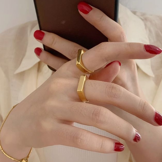 men's Stackable Rings Minimalist Geometric Rectangular Women, Trendy Niche Style For Men, Simple Stackable Ring, Versatile And Unique,_voghion.com