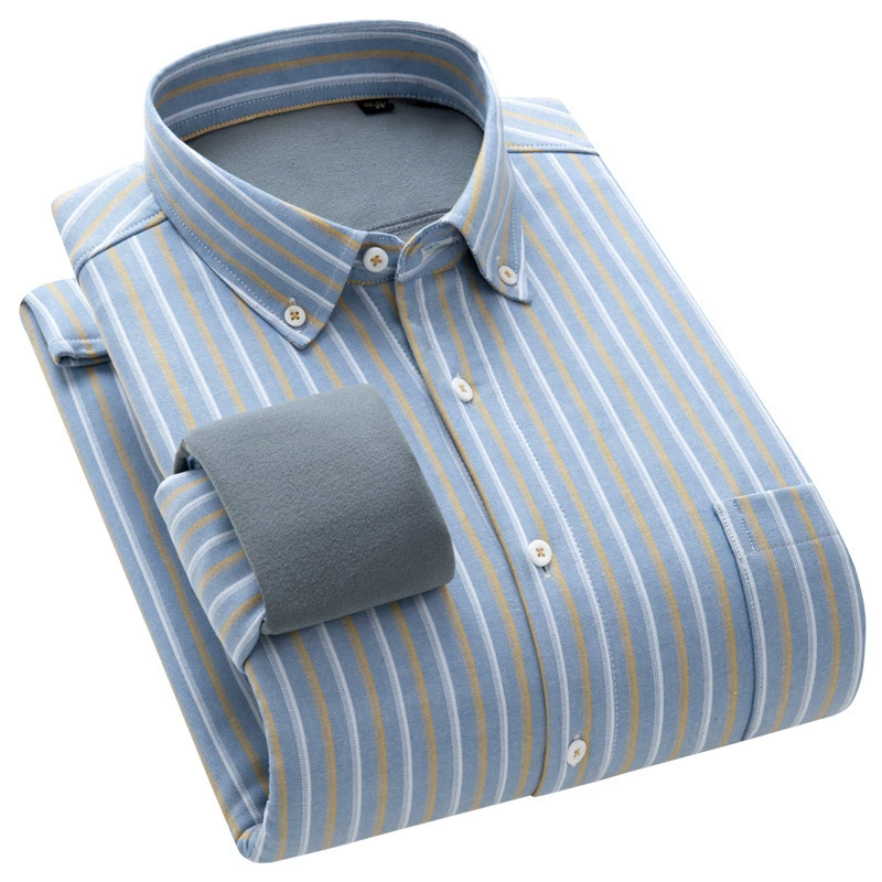 Новые осенние и зимние новые вертикальные полоски оксфордского текстиля хлопчатобумажная рубашка для мужчин с длинными рукавами композитный бархат теплая рубашка для мужчин