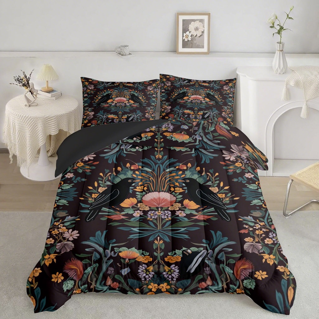 TEMU / JIT transfronterizo colorido patrón y pájaros impresión digital HD 180gms suave colcha colcha almohada set