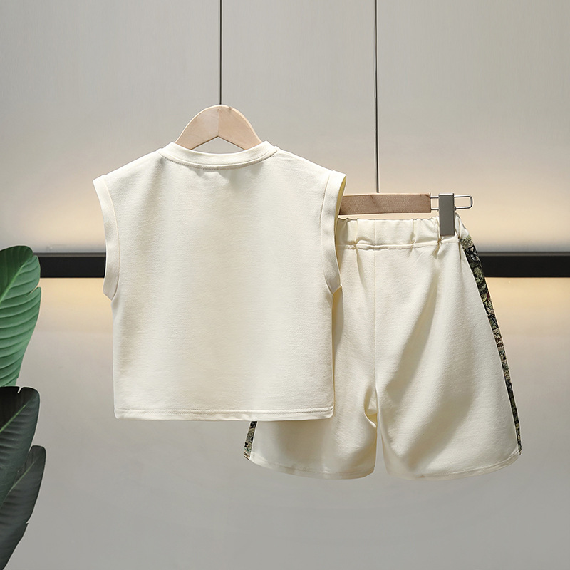 5434 traje de chaleco de verano para niños 2025 nuevo traje de dos piezas sin mangas guapo para niños hermoso ropa de bebé de moda