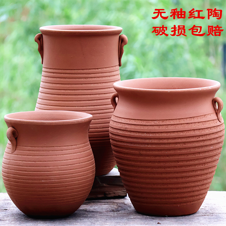多肉花盆无釉素烧红陶大口径老桩简约高筒透气庭院三角梅月季陶罐