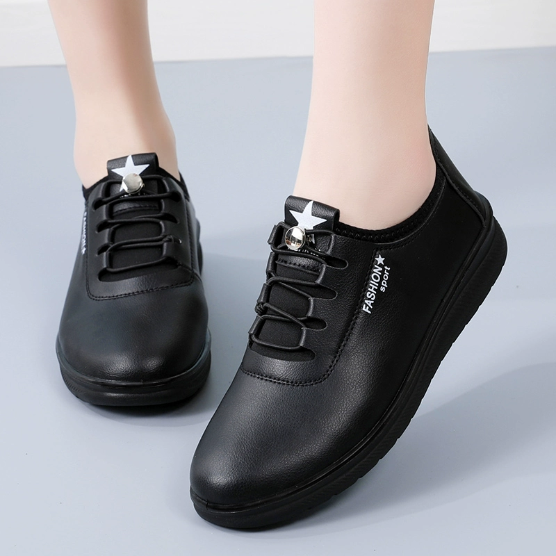 Женские туфли среднего возраста черные кожаные туфли женские осенние и зимние новые защитные мягкие подошвы