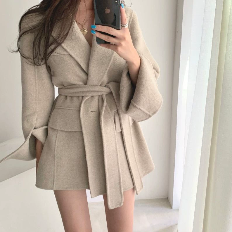 Корейский шикарный осенне-зимний новый французский нишевый высококачественный шерстяной пиджак на одной пуговице на шнуровке на талии для похудения