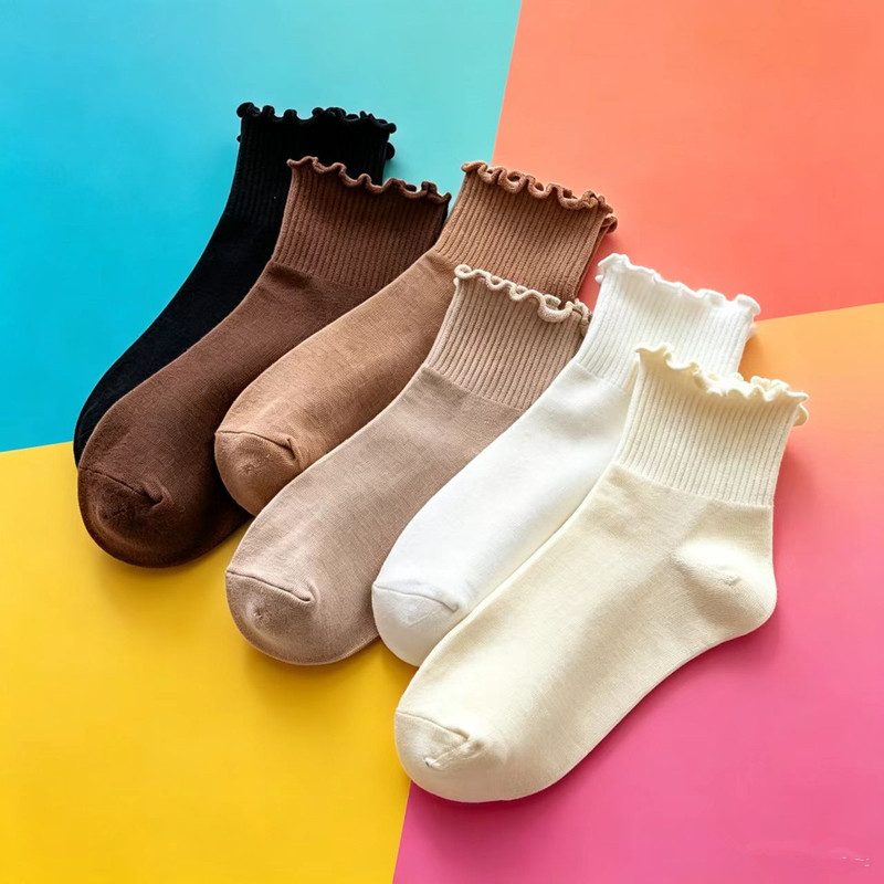 JK Women's Socks Short Socks with Ear Edge Spring and Summer White Loafers Short Socks Japanese Small Leather Shoes Black Piled Socks
