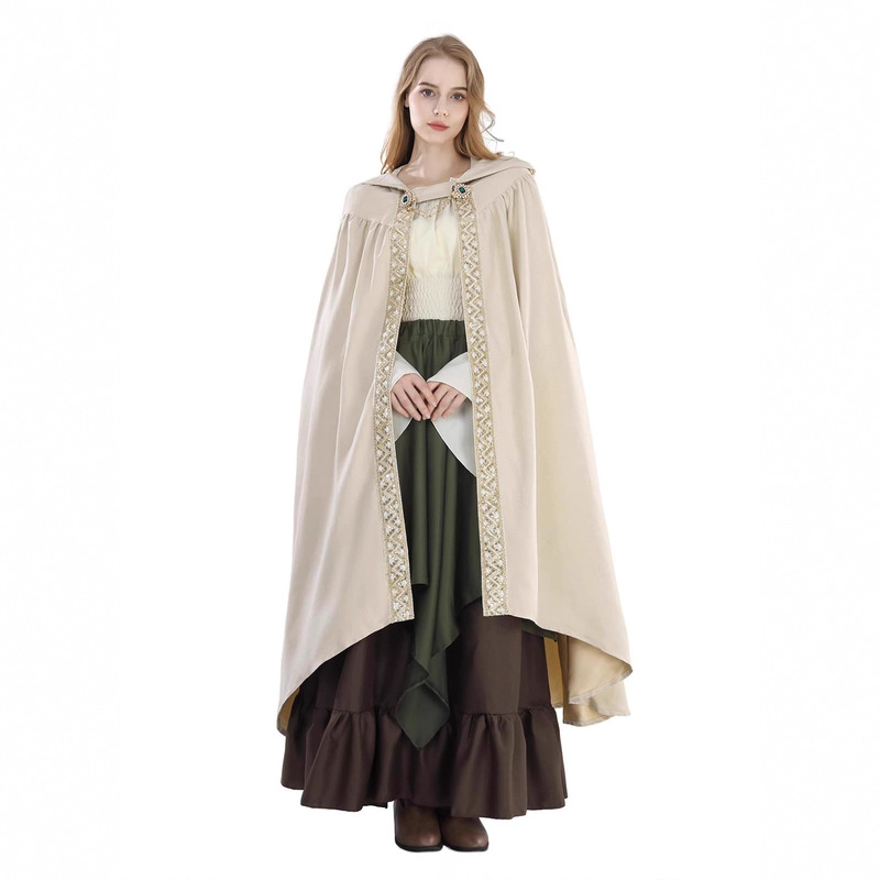 Women's Cape with Suede Velvet Trim, Stage Performance Cloak, Vintage Satin Edge, Renaissance Medieval Costume