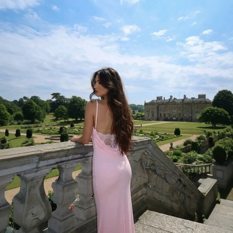 Early Summer Exquisite Dress, Light Luxury Backless Lace Splicing Fishtail Long Dress, High-End and Elegant Suspender Gown
