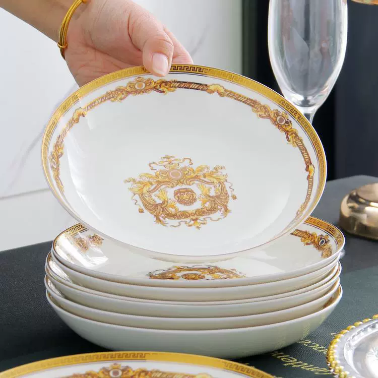 Tableware bone porcelain plate hotel Restaurant 8 -inch dishes European -style home circular creative deep plate can be new