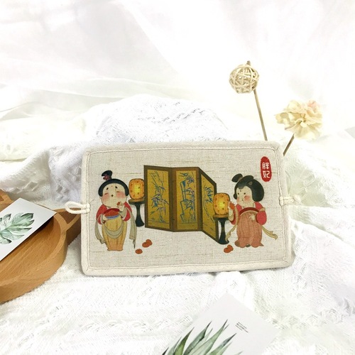 Cotton and linen literary and artistic small fresh wallet women's short Chinese ancient style Hanfu accessories handmade two-fold printed short wallet