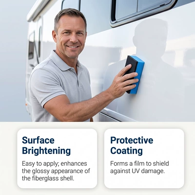 Cleaning/curing agent RV body glass cleaner