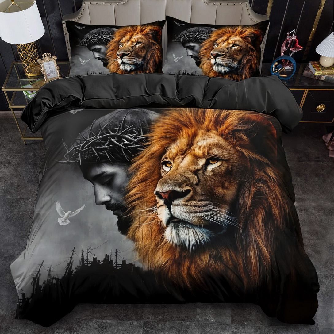 TEMU / JIT transfronterizo abrasivo textil doméstico impresión digital león colcha de cama Kit piel transpirable para diseñar