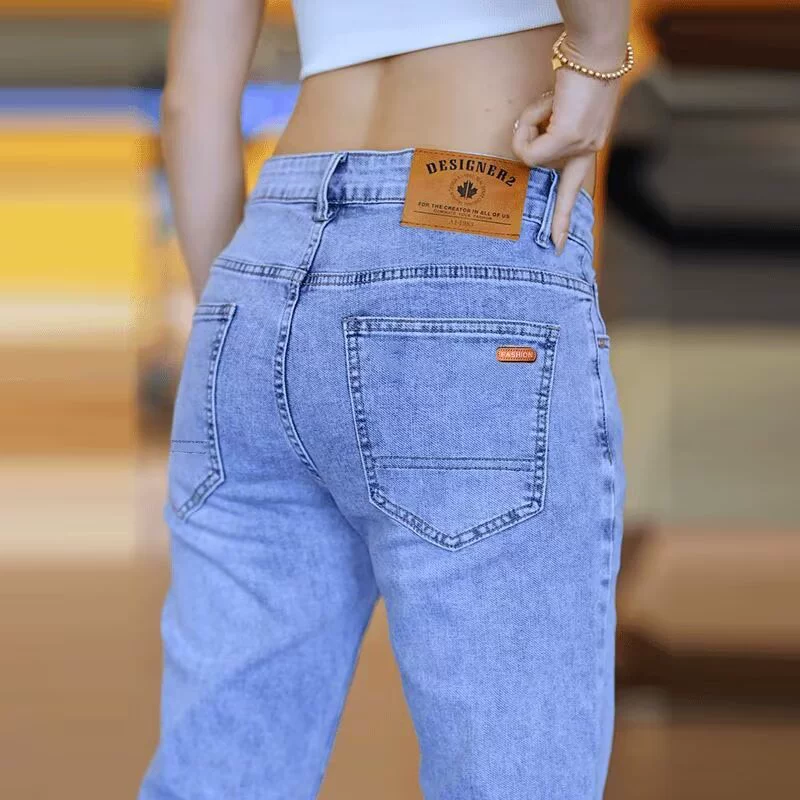 Маленькие ножки корейские модные брюки высокого класса весенняя и осенняя стирка светло-синие джинсы мужские тонкие эластичные стройные прямые