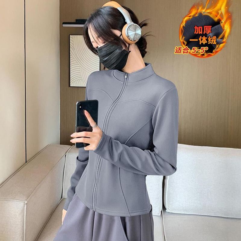加绒瑜伽外套秋冬新款女士立领曲线拉链长袖韩版修身显瘦外穿上衣|undefined