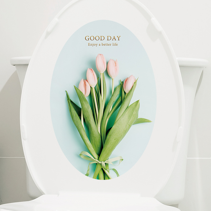 马桶盖花朵装饰贴画卫生间浴室装饰墙贴画PVC可移除马桶垫贴纸
