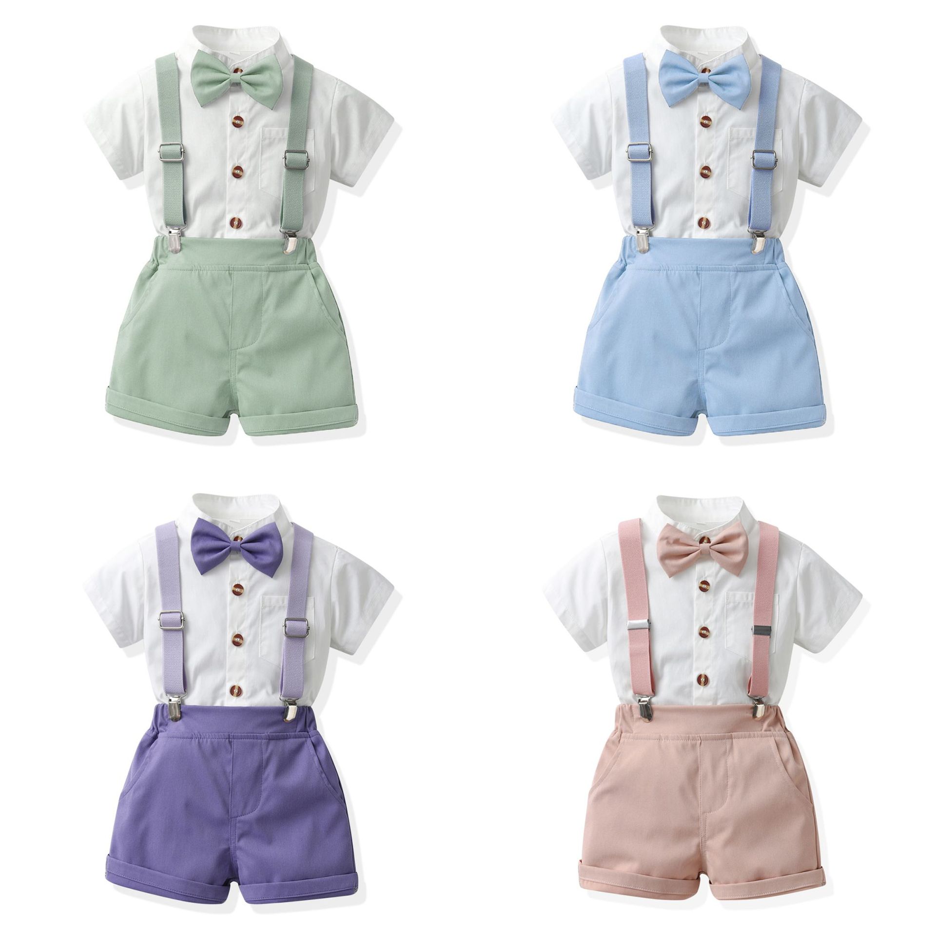 Summer Boy Host Costume Kindergarten Graduation Photo Performance Clothing British Short-Sleeved Cardigan Candy-Colored Overalls