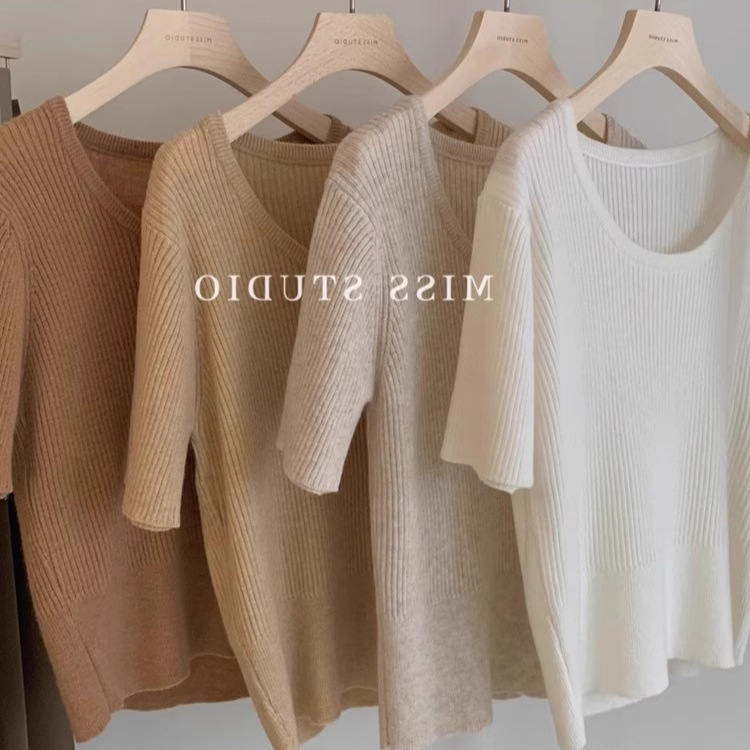 Ice Silk Linen Short-sleeved Sweater Women's Summer Thin Round Neck Loose Slimming Shoulder Short Inner T-shirt Top Ice Silk Linen Short-sleeved Sweater Women's Summer Thin Round Neck Loose Slimming Shoulder Short Inner T-shirt Top