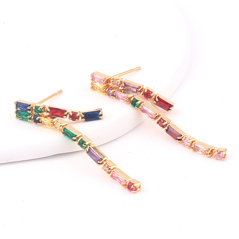 Simple Style Tassel Copper Earrings Plating Zircon Copper Earrings