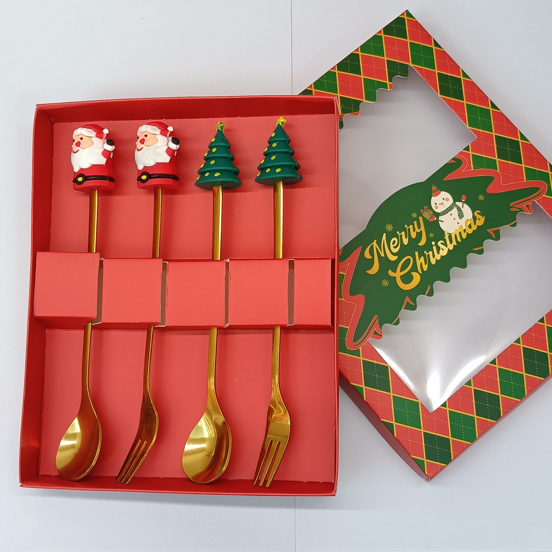 Cuchara transfronteriza de acero inoxidable Santa Claus árbol cuchara de café postre tenedor de fruta muñeca cuchara tenedor vajilla juego de regalo image 13