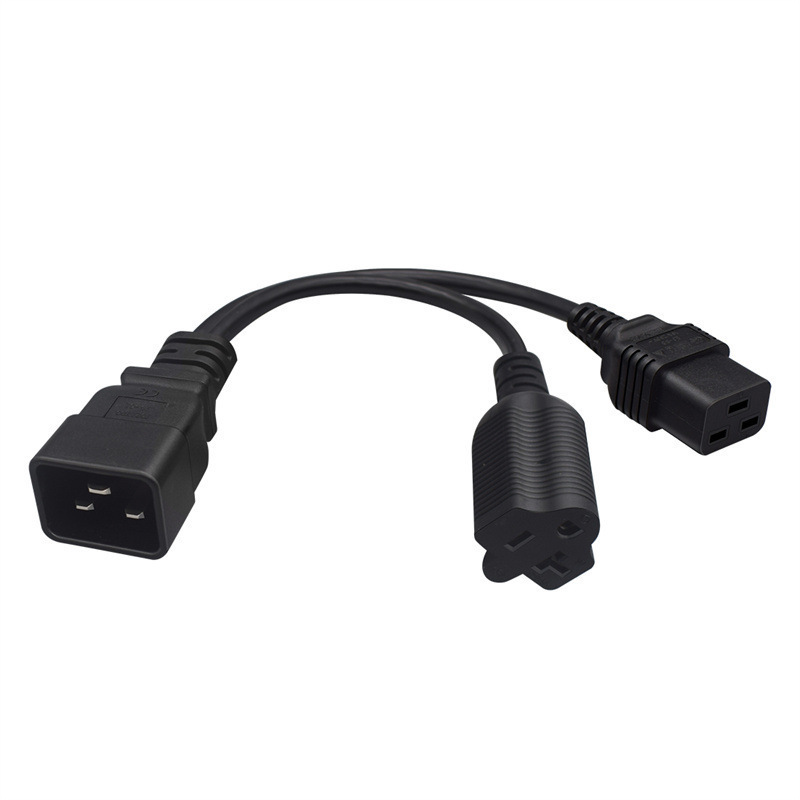 品字16A一拖二电源转换线品字公转品字母+美标三孔C20转C19+5-20R