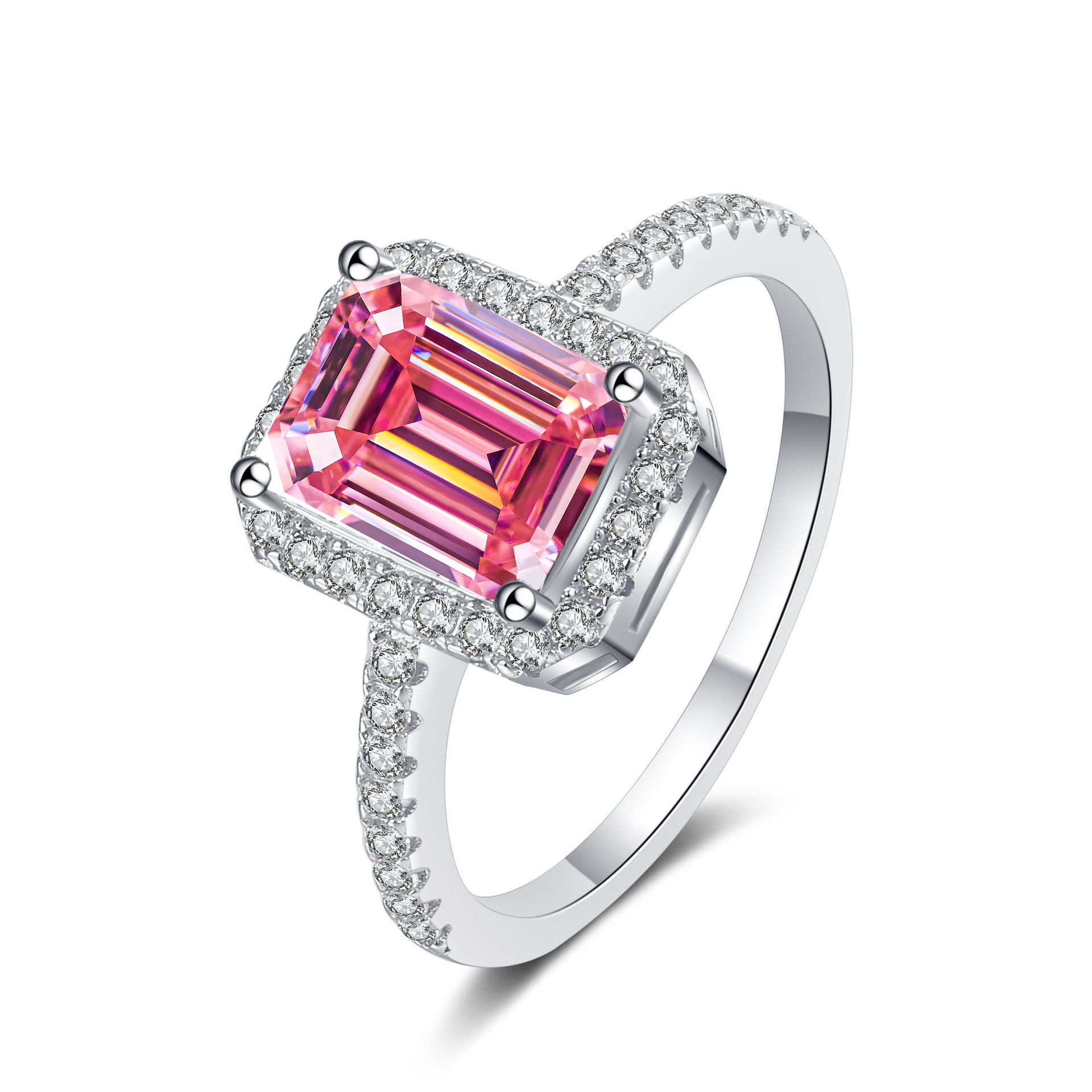 1 quilates esmeralda corte anillo de diamante de mozanita plata esterlina S925 anillo de boda anillo de diamantes de mozanita ventas transfronterizas calientes