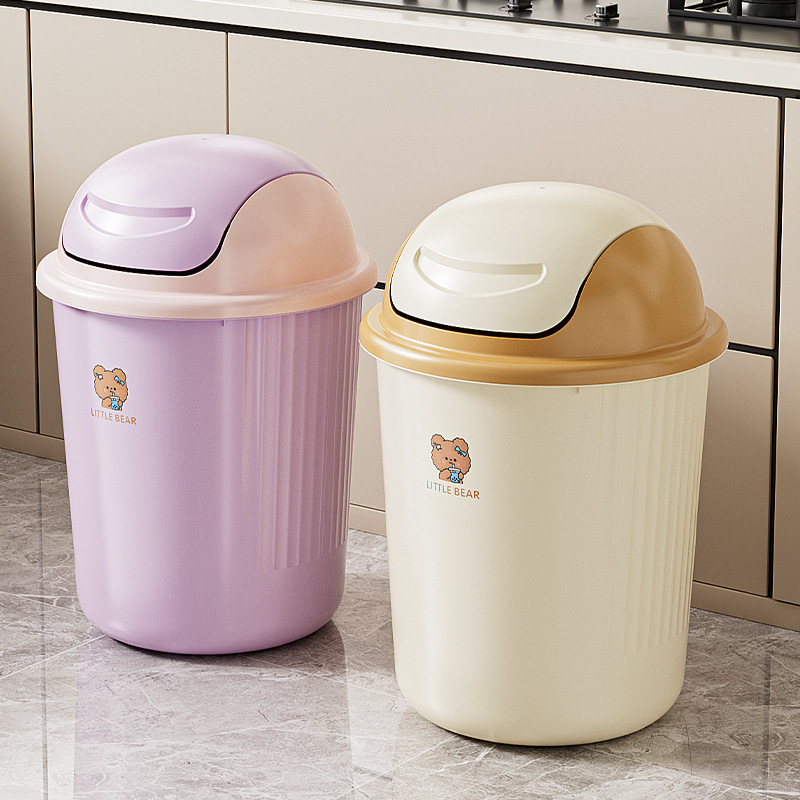 Thickened Kitchen Trash Can for Home Use in the Living Room and Bedroom, Large Capacity Wastebasket with High Aesthetic Value, Cartoon Flip-Top Plastic Storage Bin