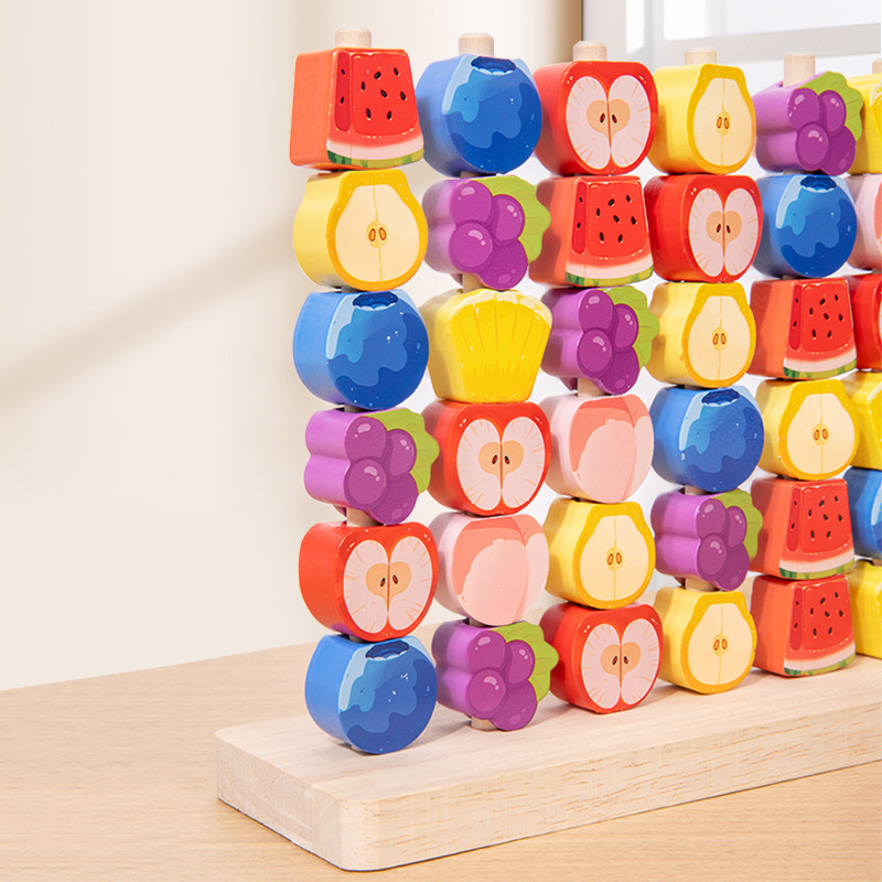 Puzzles infantiles transfronterizos educación temprana de frutas columnas cuentas juguetes color geometría cognitiva juguetes de madera al por mayor