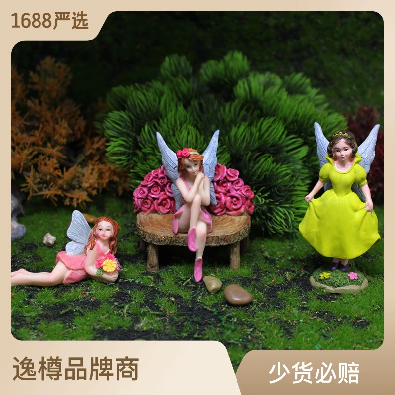 Cross-border flower fairy creative combination small ornaments micro landscape garden fairy tale decoration dwarf beautiful girl resin