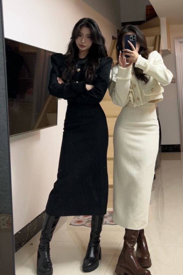 Autumn and Winter New Fashion Suit for Women, Small Fragrant Style, Short Suit Jacket for Ladies, Slimming Look Slit Long Skirt